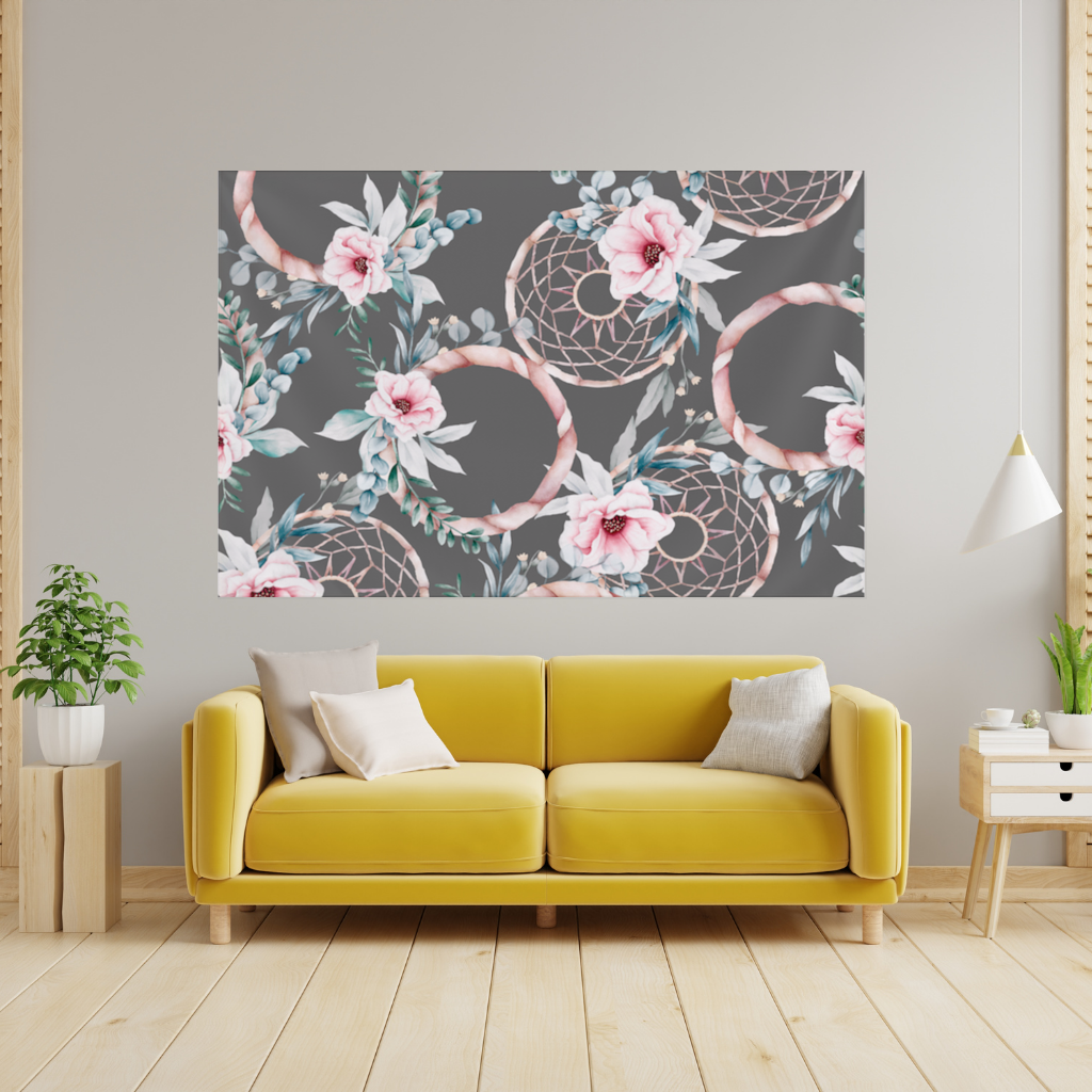 Boho Floral Dreamcatcher Pattern Wall Tapestry