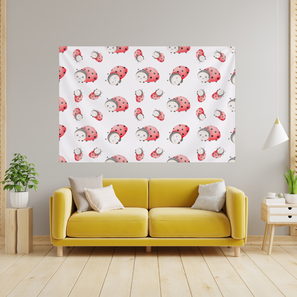 Cute Kawaii Ladybug Pattern Wall Tapestry