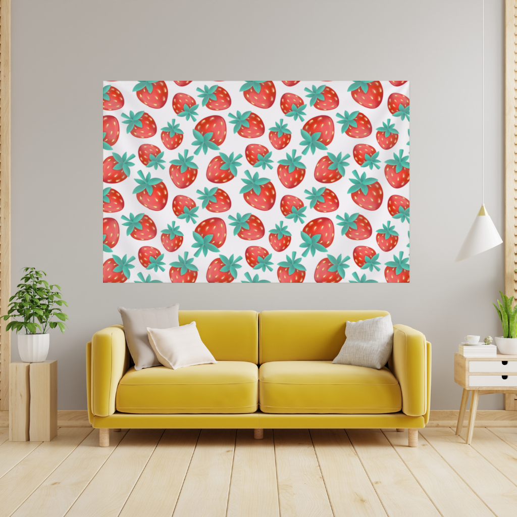 Vibrant Red Strawberry Summer Pattern Wall Tapestry