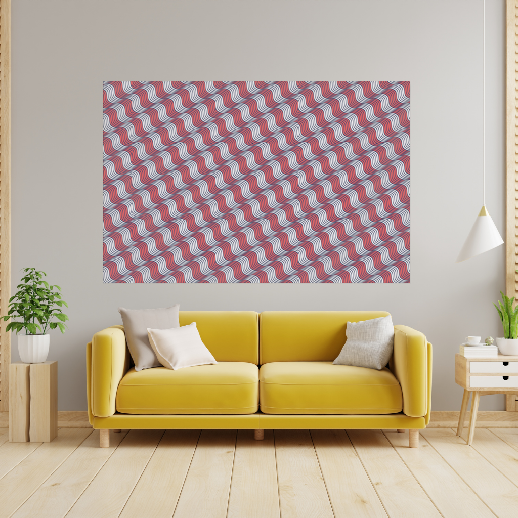 Red and Navy Wavy Line Pattern Wall Tapestry