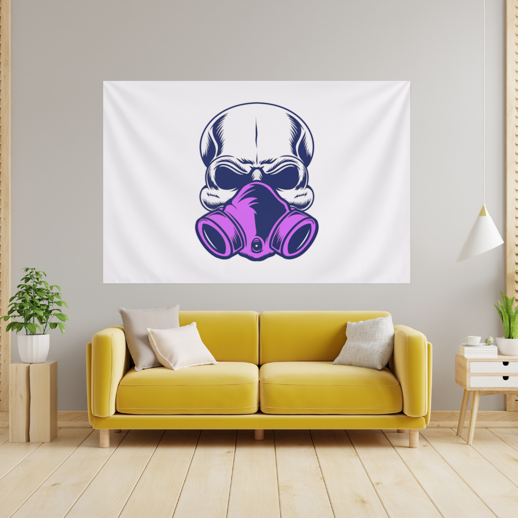 Skull with Gas Mask Illustration Modern and Edgy Design Wall Tapestry