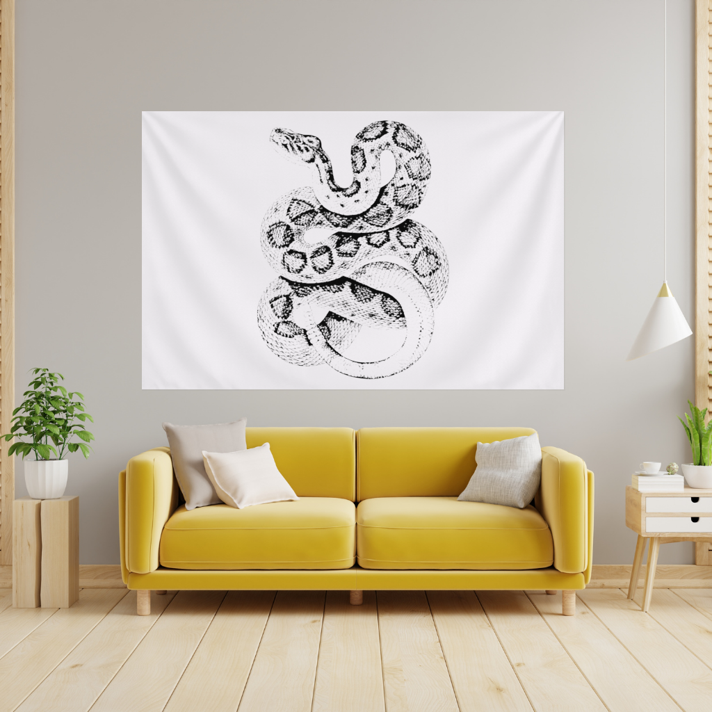 Detailed Vintage Rattlesnake Illustration Wall Tapestry