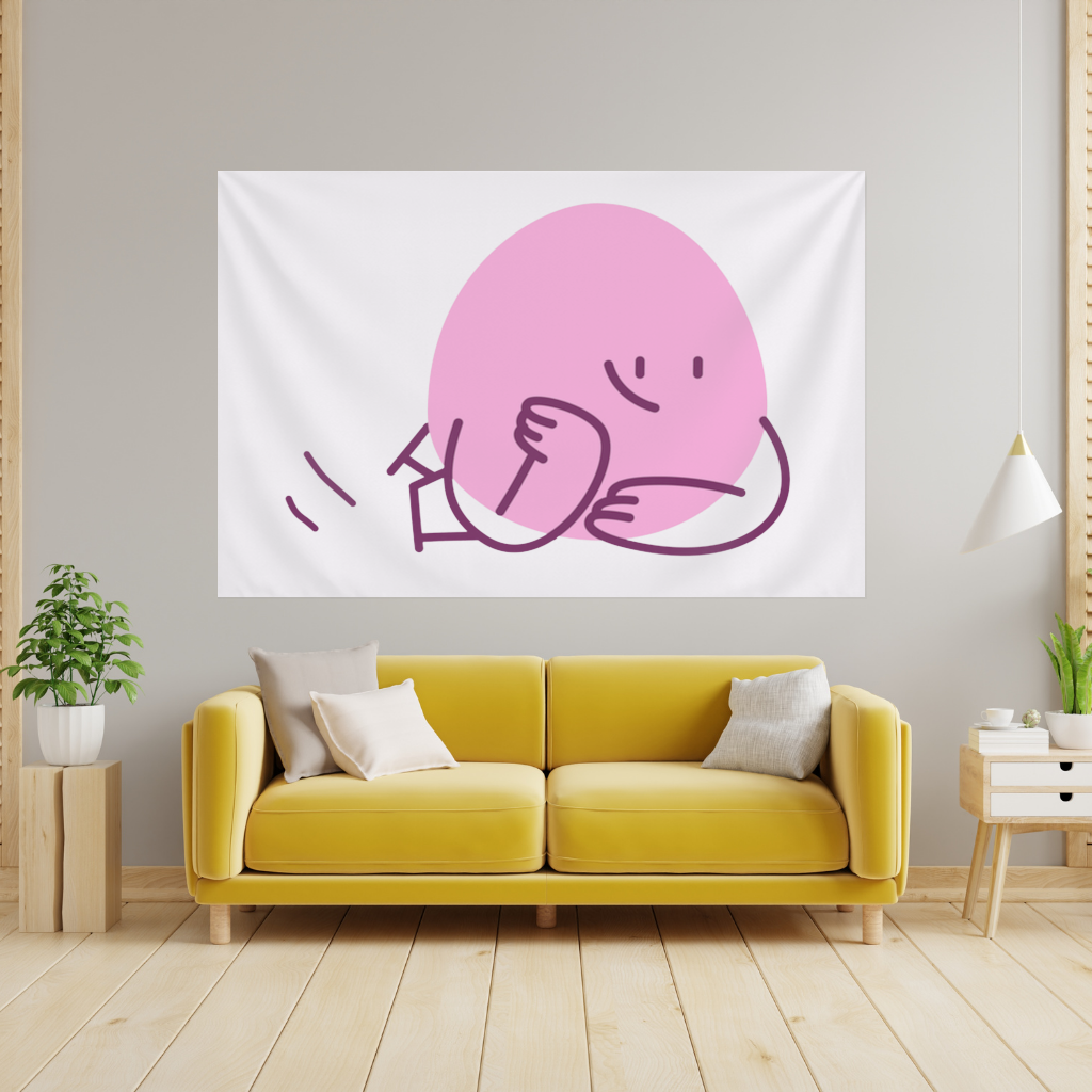 Cute Pink Lying Character Illustration Wall Tapestry