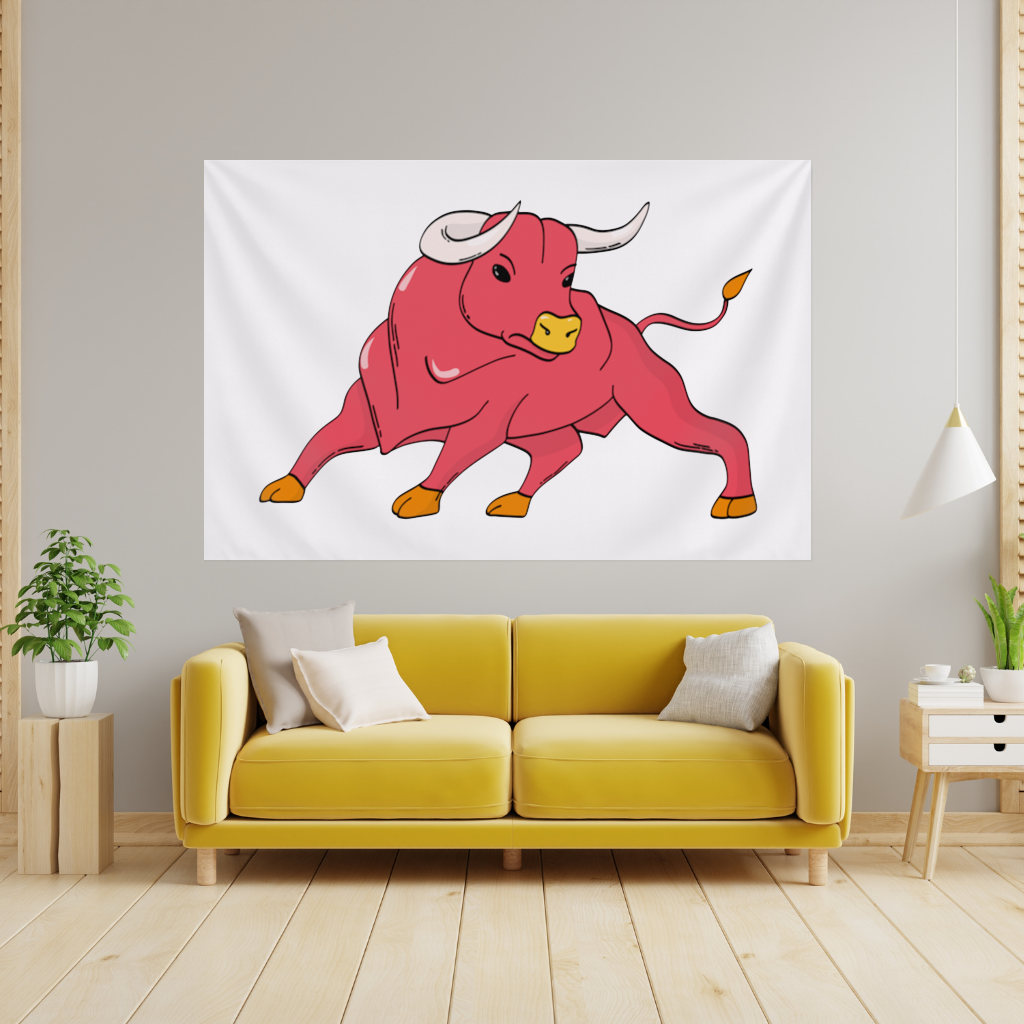 Spanish Red Bull Illustration Inspired by Matador Theme Wall Tapestry