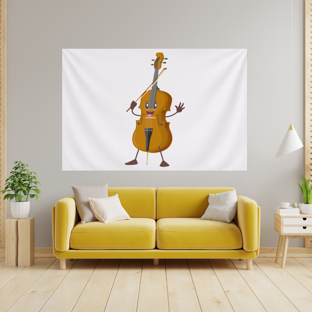 Happy Cello Character Art Design Wall Tapestry
