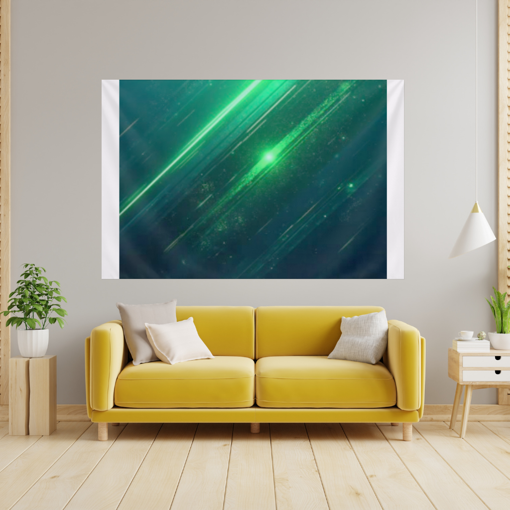 Green bright strips on black background. Wall Tapestry
