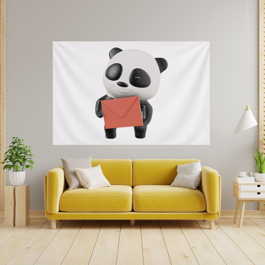 Happy Panda Character Holding Red Envelope Wall Tapestry
