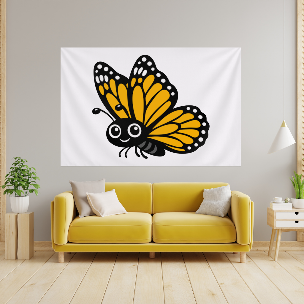 Smiling Orange Monarch Butterfly Character Wall Tapestry