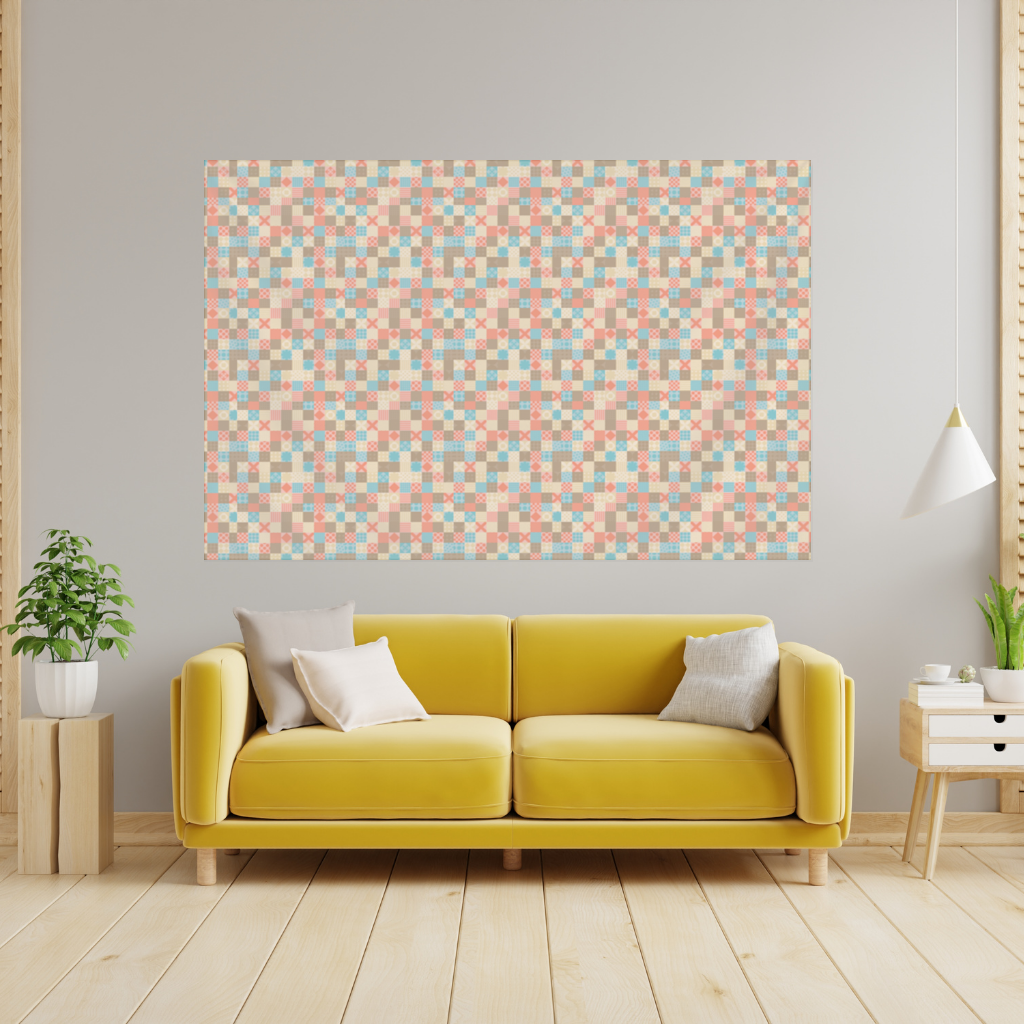 Colorful Modern Geometric Square Pattern Wall Tapestry
