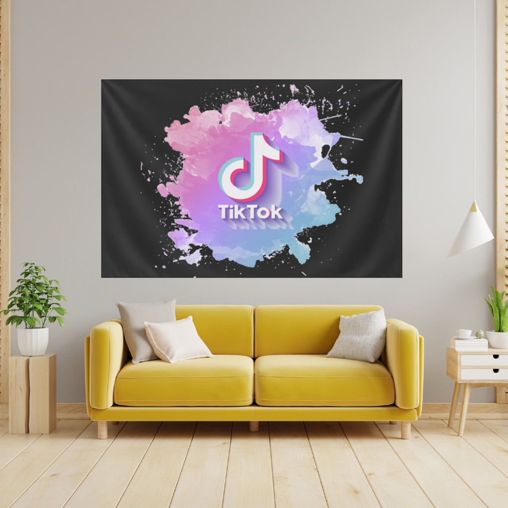 Sulu Boya Efektli TikTok Logosu Duvar Örtüsü