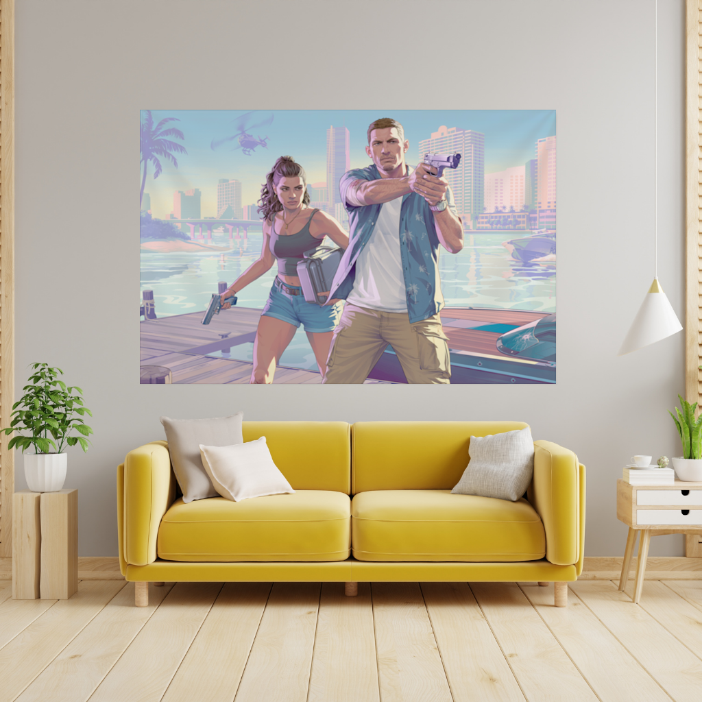 Vice City Çatışması Tropik Soygun İkilisi Duvar Örtüsü