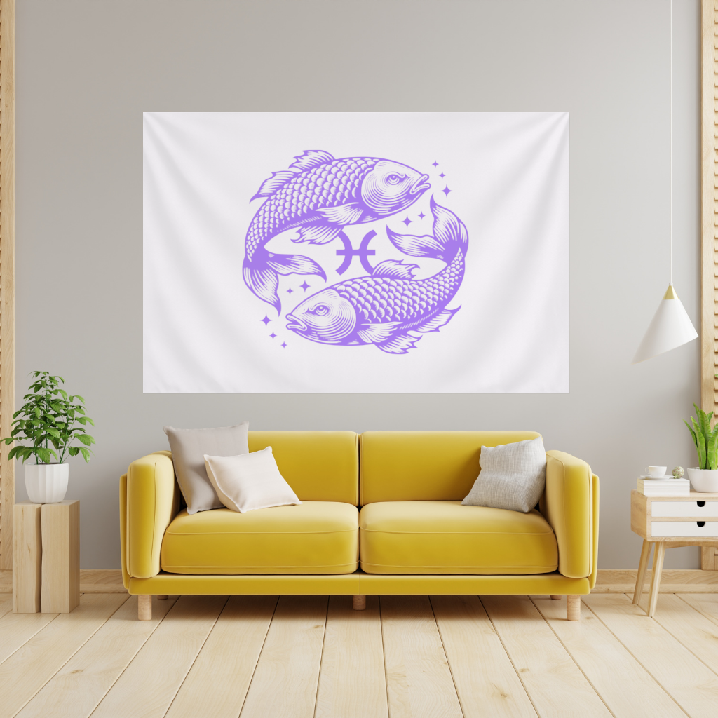 Mor Balıklar ile Balık Burcu Astrolojik Sembol Duvar Örtüsü