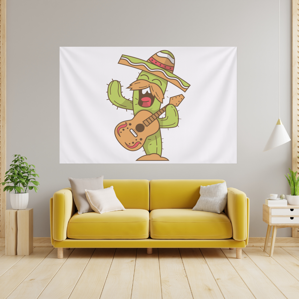 Gitar Çalan Mariachi Kaktüs Duvar Örtüsü