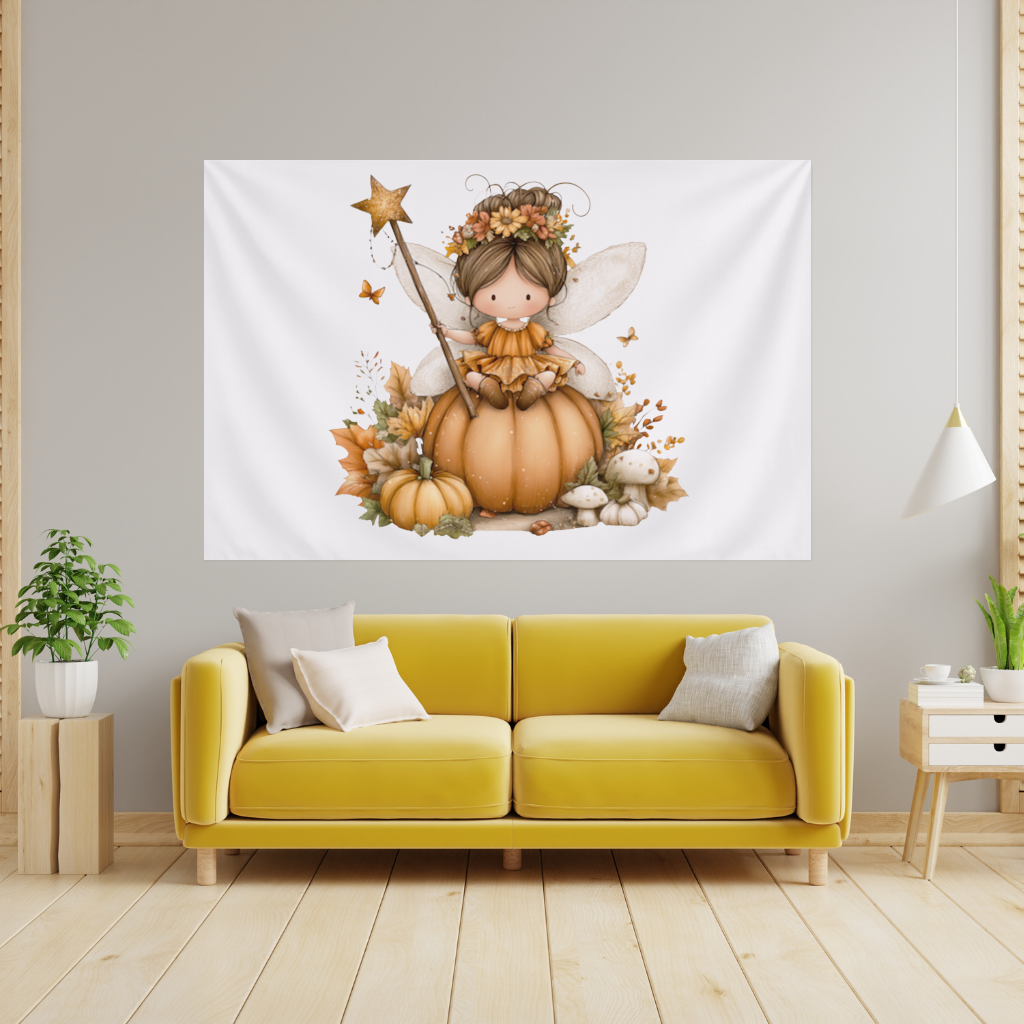 Whimsical Autumn Pumpkin Fairy Wall Tapestry