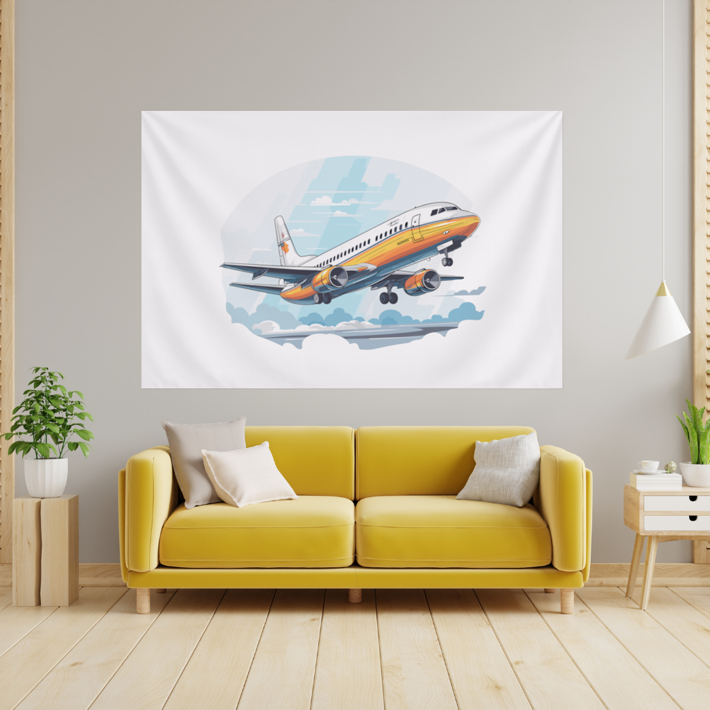 Retro Orange Commercial Airplane Wall Tapestry