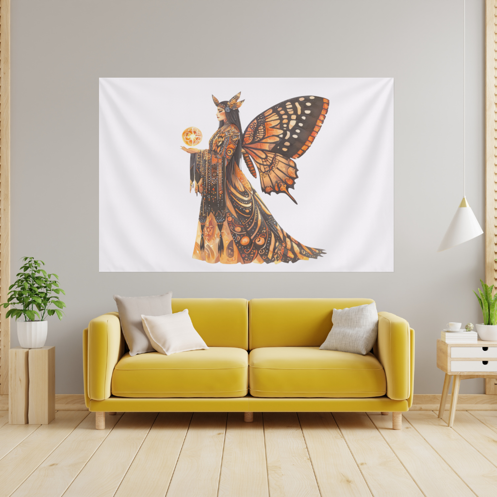 Monarch Kelebek Kanatlı Tanrıça Duvar Örtüsü