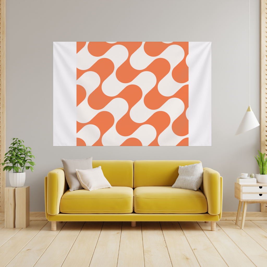 Retro 70s Orange Cream Groovy Curves Wall Tapestry