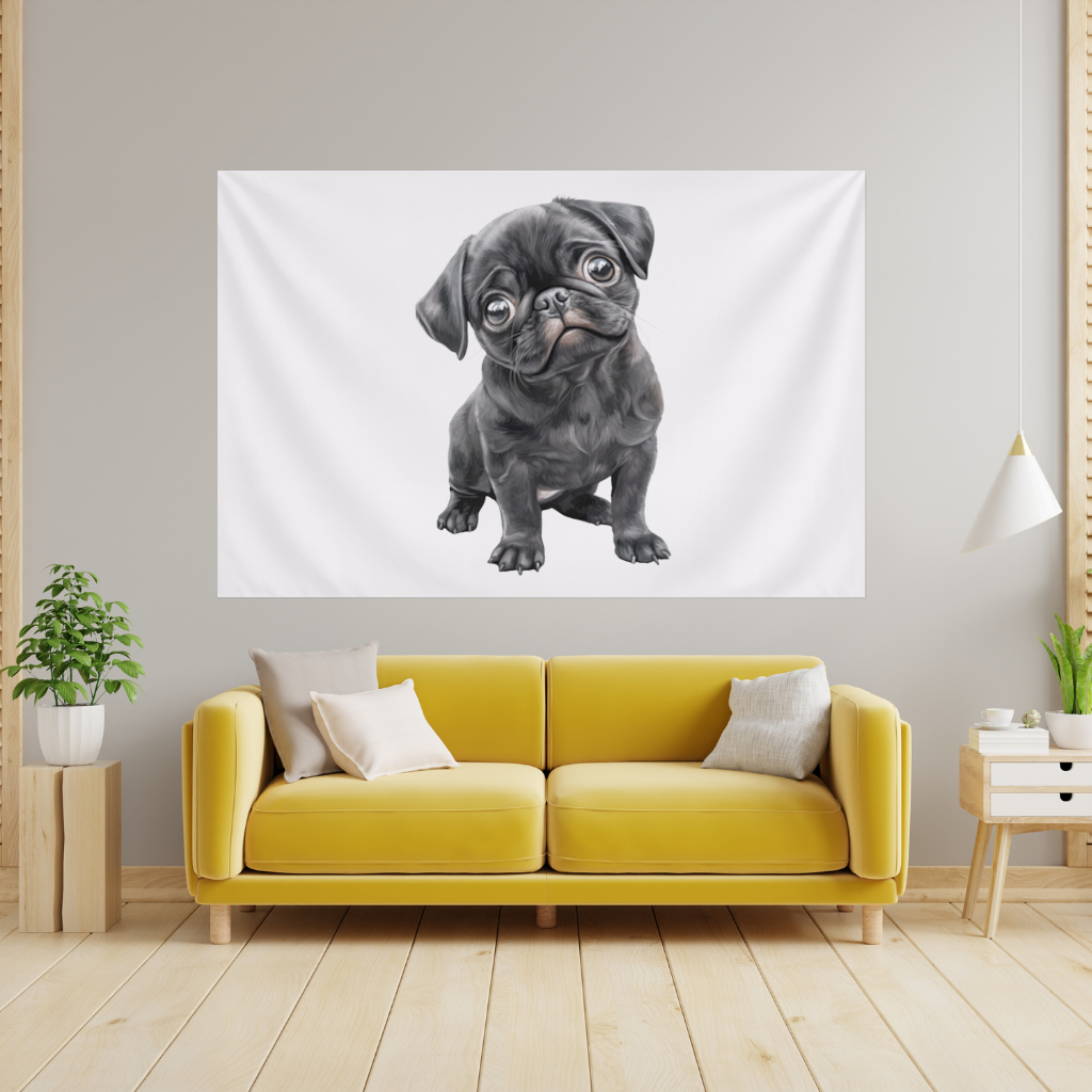Innocent Black Pug Puppy Wall Tapestry