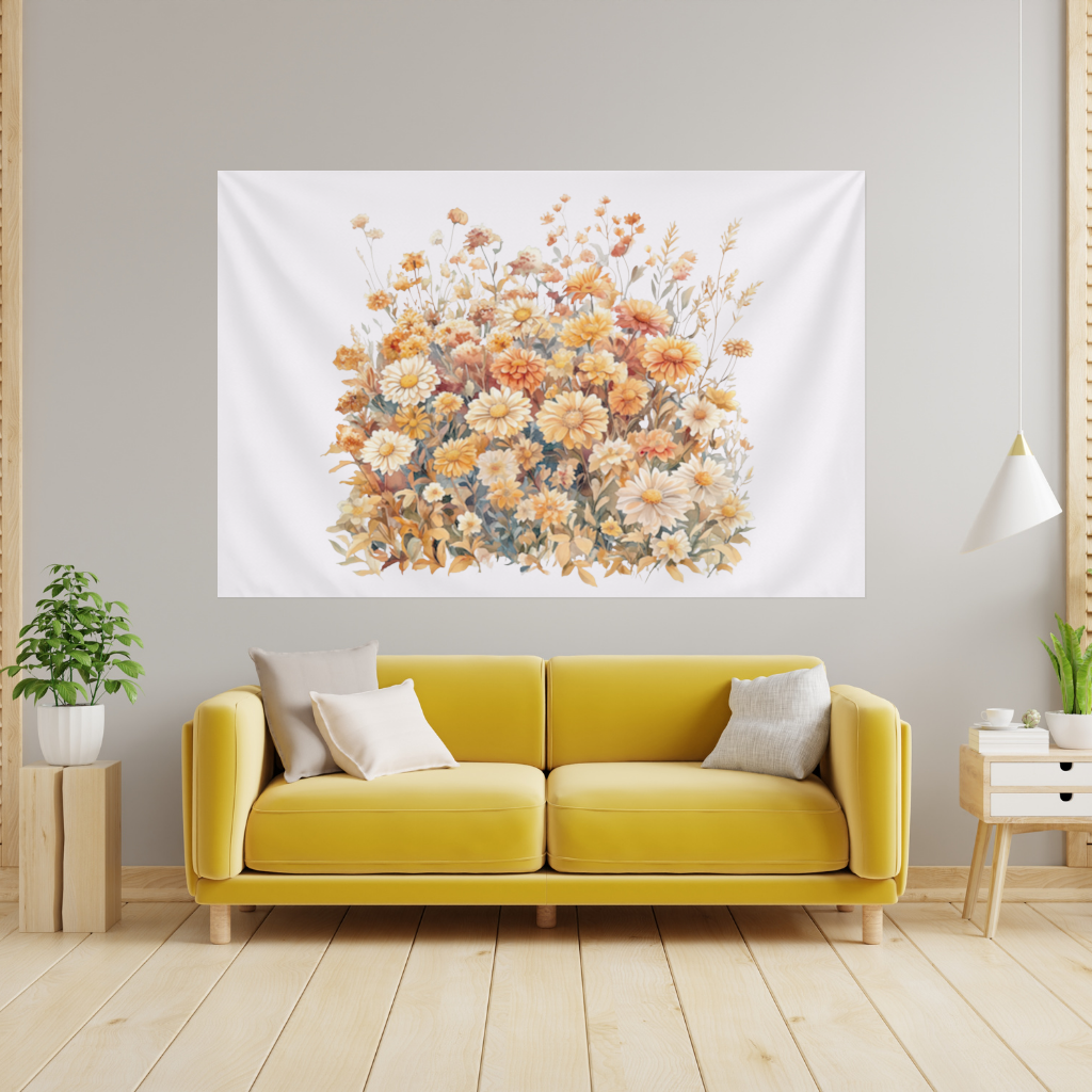 Watercolor Orange Wildflowers Wall Tapestry