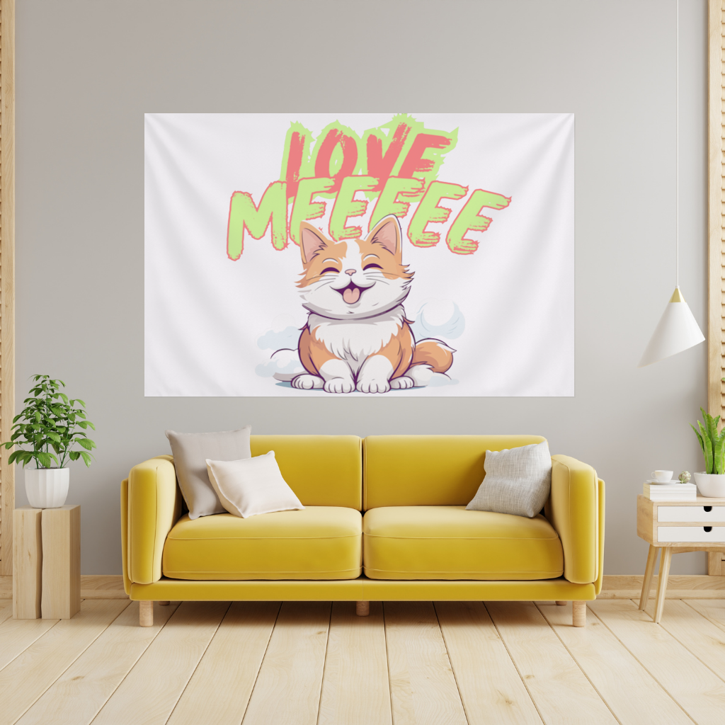 Cute Orange Cat Love Me Wall Tapestry