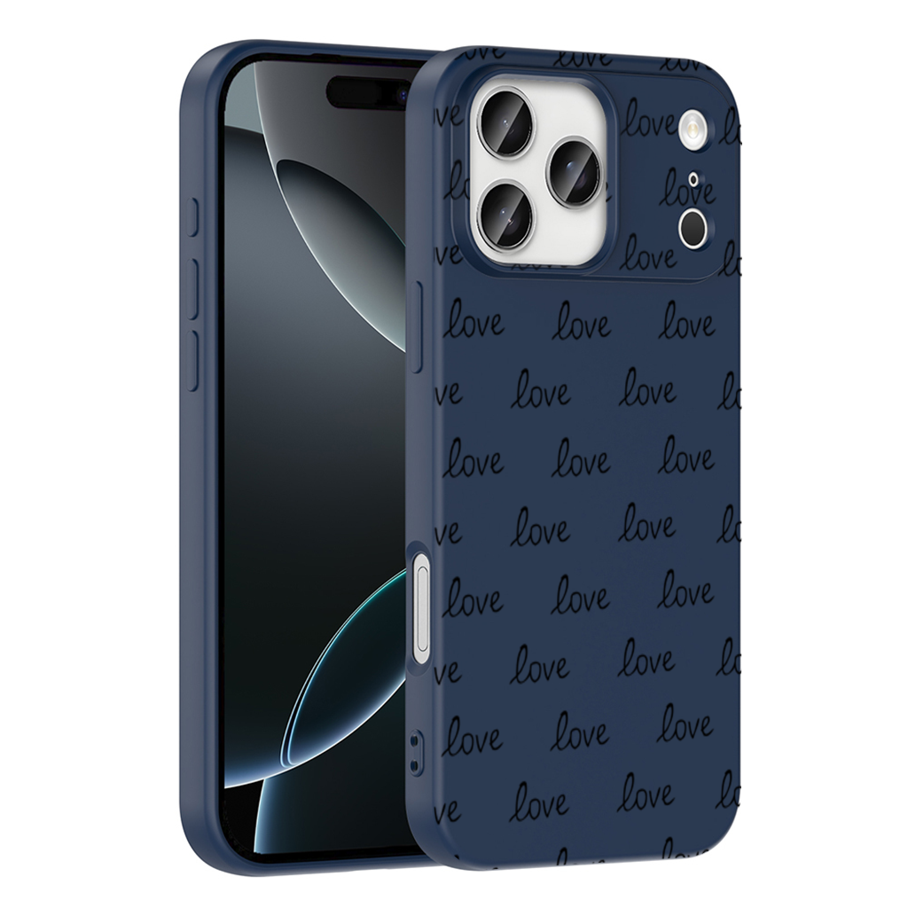 Minimal Black and White Love Text Pattern Design iPhone 17 Pro Max Case