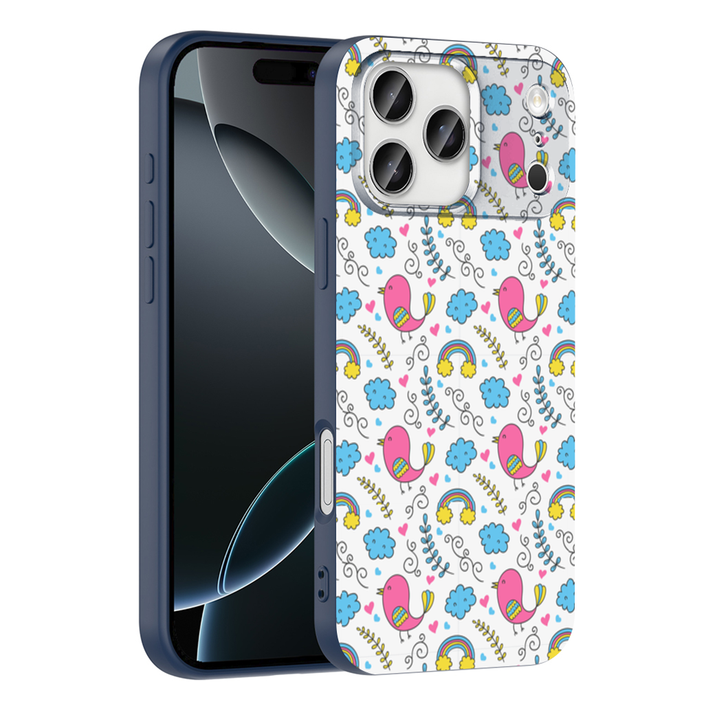 Cute Pink Bird and Rainbow Kids Pattern iPhone 17 Pro Max Case