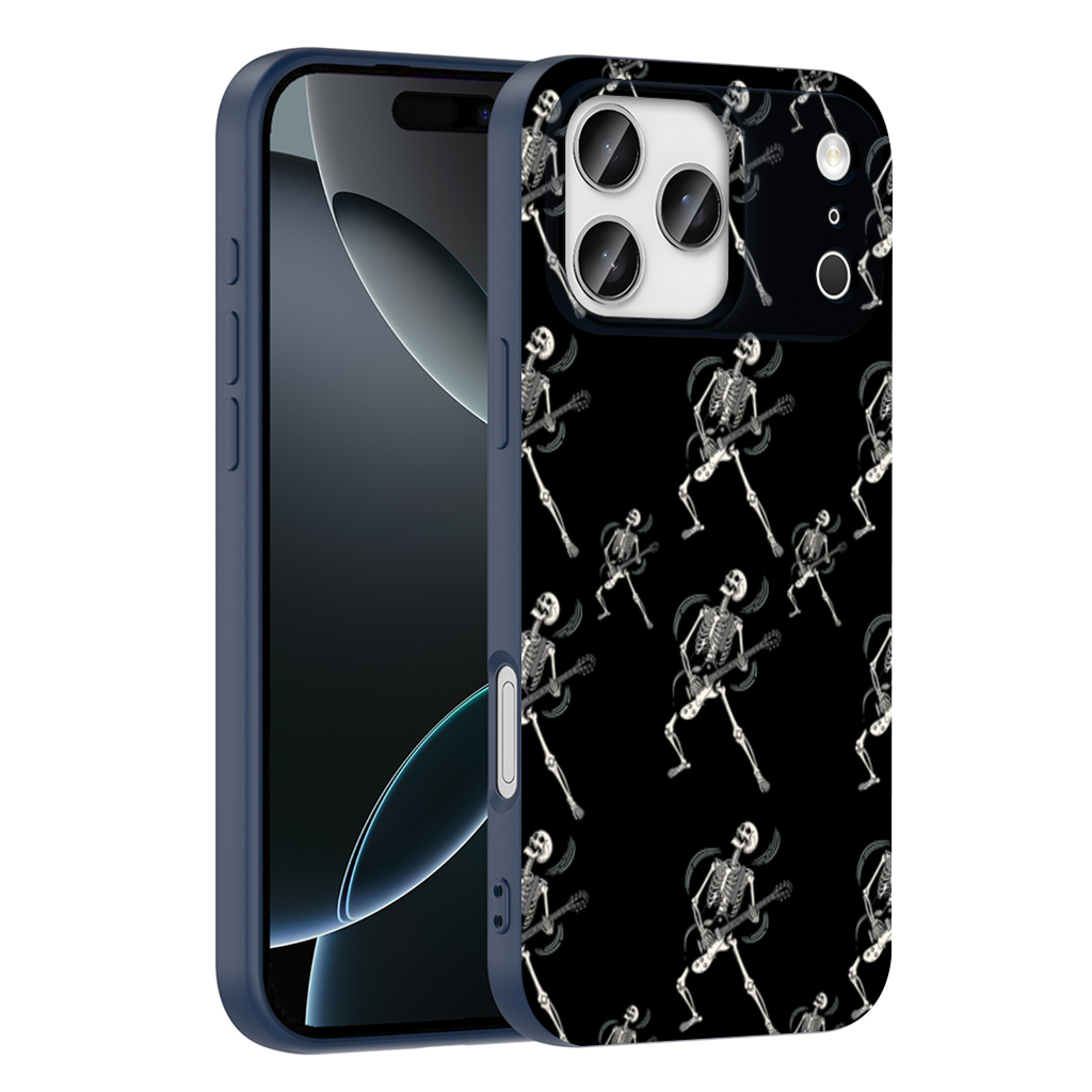 Rock Guitar Playing Skeleton Pattern on Black iPhone 17 Pro Max Case