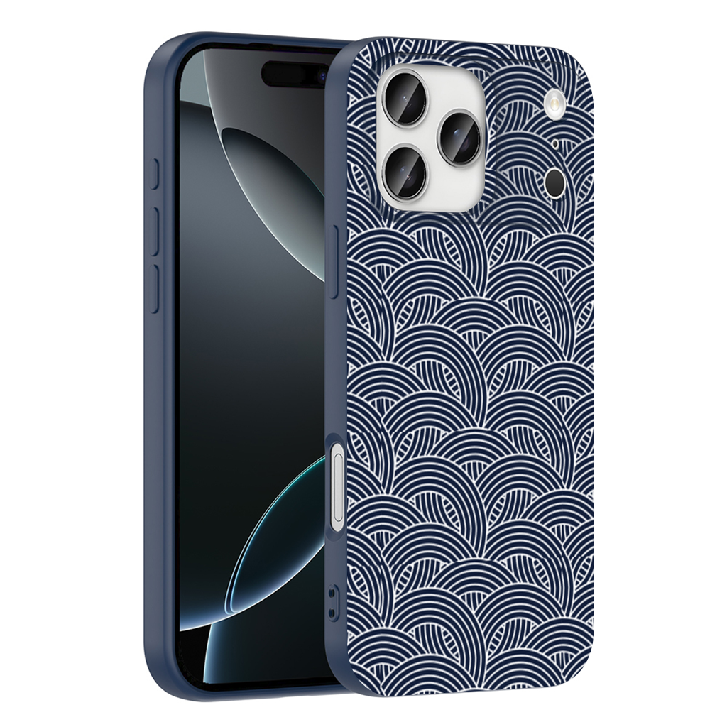 Navy and White Semi Circle Geometric Pattern iPhone 17 Pro Max Case