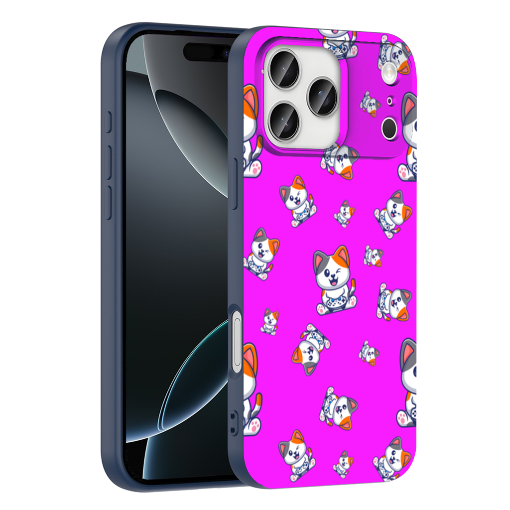 Cute Cartoon Cat Pattern on Pink Background iPhone 17 Pro Max Case