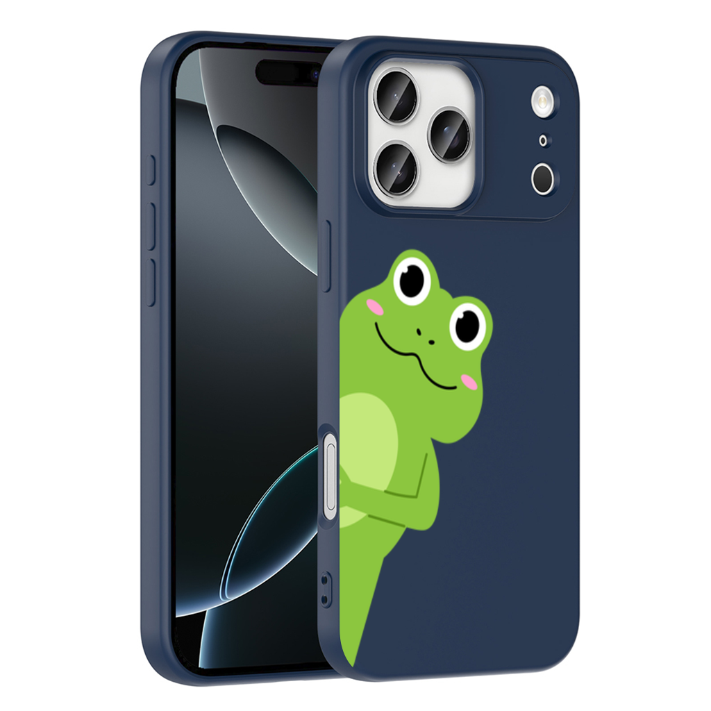 Cute Green Frog Peek-a-Boo Illustration iPhone 17 Pro Max Case