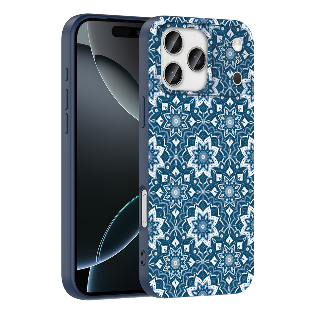 Mavi Tonlu Zarif Mandala Desen iPhone 17 Pro Max Kılıfı