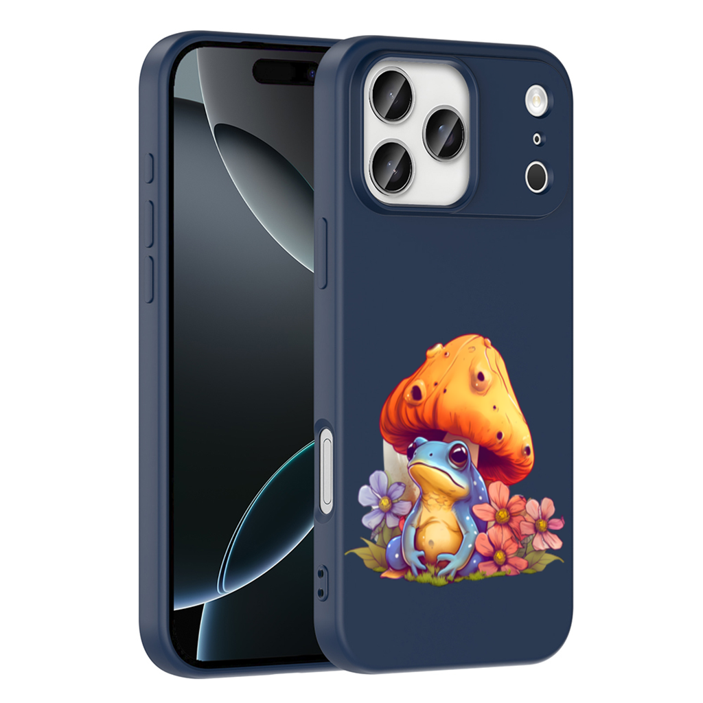 Mavi Kurbağa ve Turuncu Mantar Altında Huzur iPhone 17 Pro Max Kılıfı