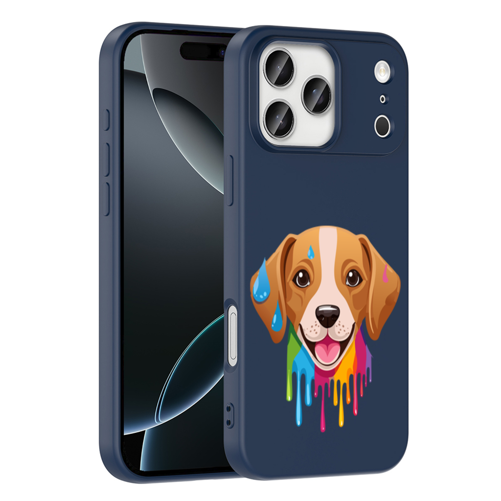 Renkli Boya Damlalı Mutlu Köpek Tasarımı iPhone 17 Pro Max Kılıfı