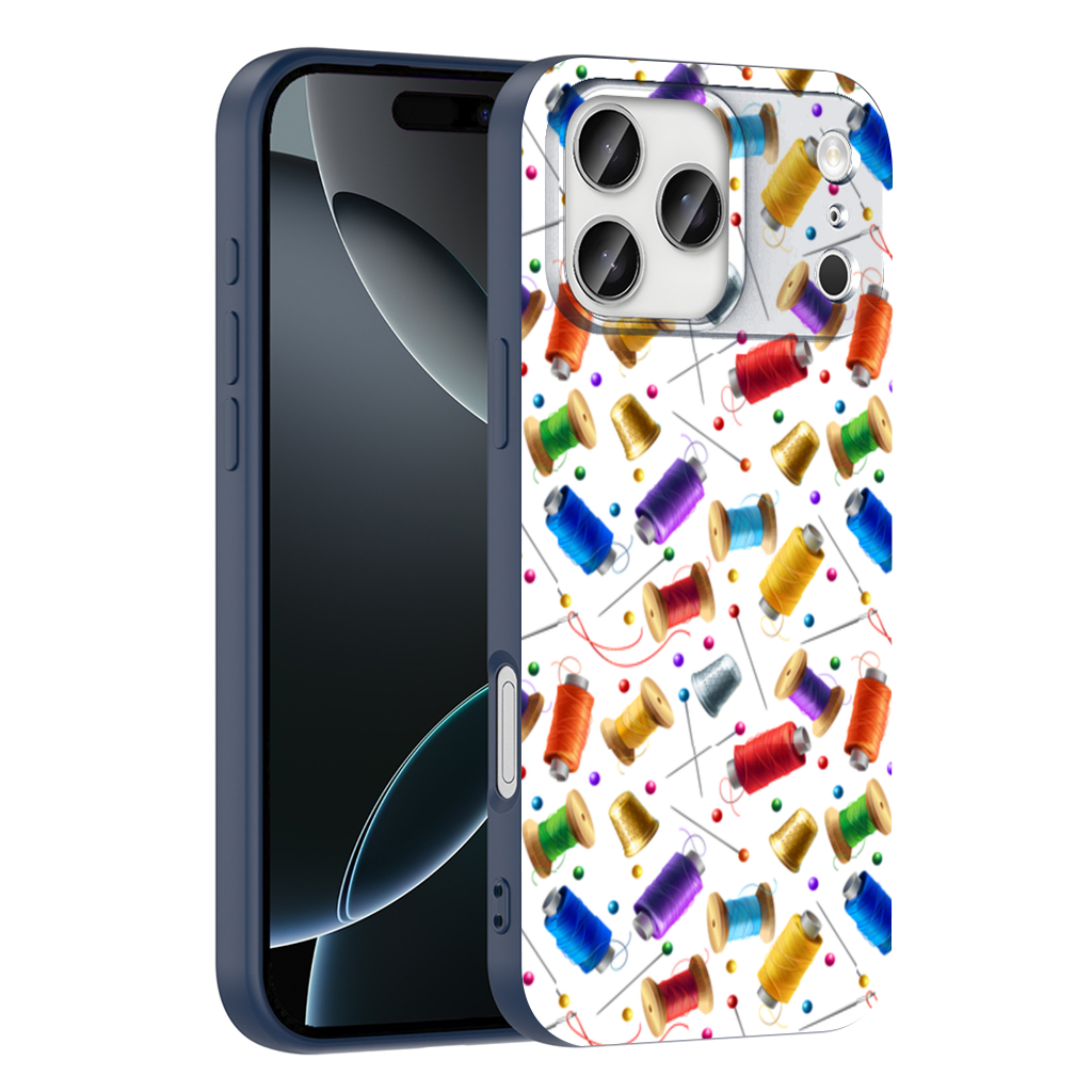 Renkli Makaralar ve Terzi Gereçleri Deseni iPhone 17 Pro Max Kılıfı