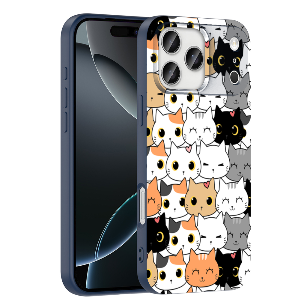 Colorful Cute Cat Faces Seamless Pattern iPhone 17 Pro Max Case