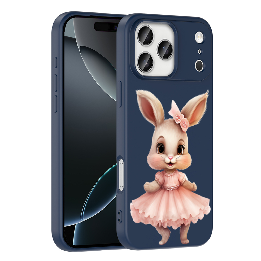 Pembe Elbiseli Güllü Tavşan iPhone 17 Pro Max Kılıfı