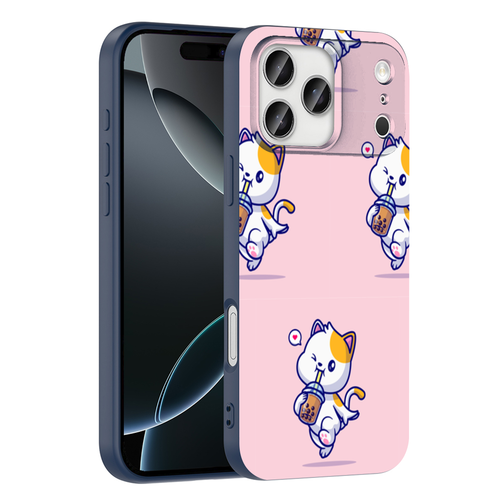 Kawaii Cat Drinking Boba Tea iPhone 17 Pro Max Case