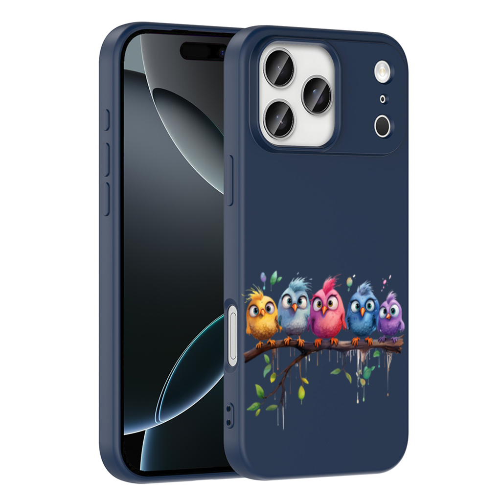 Five Colorful Kawaii Birds on Branch iPhone 17 Pro Max Case