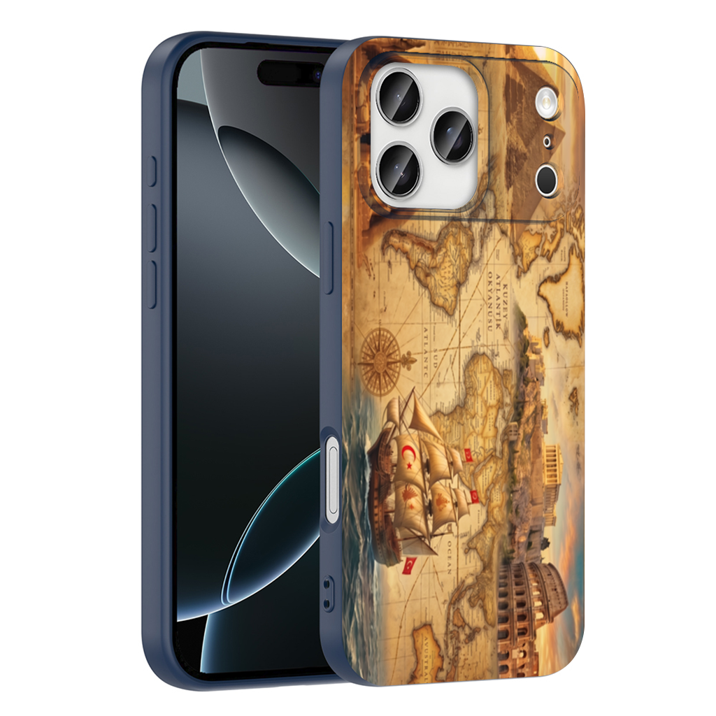 Retro World Map with Ancient Ruins Concept iPhone 17 Pro Max Case