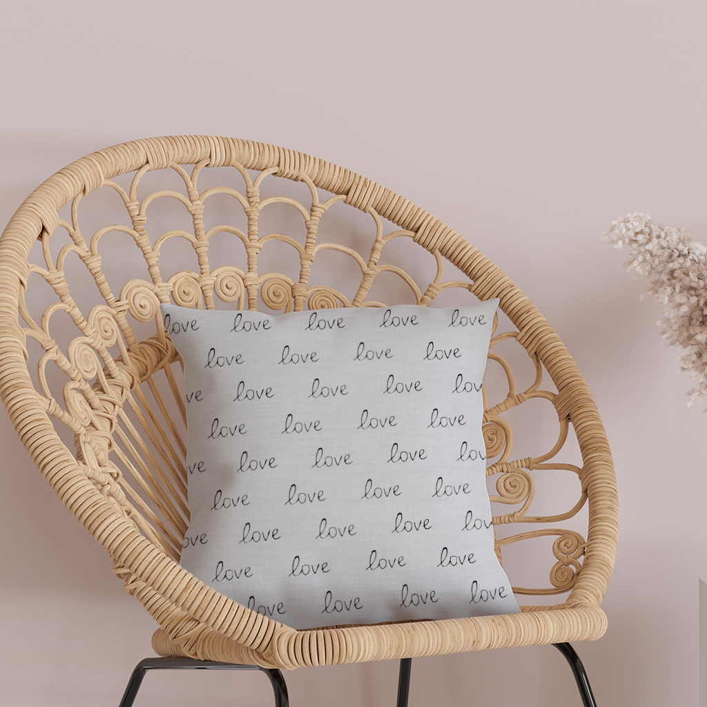 Minimal Black and White Love Text Pattern Design Decorative pillow cover