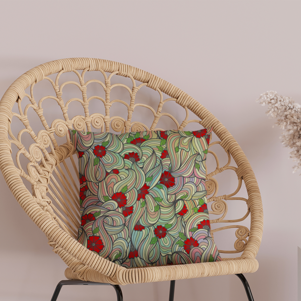 Floral Retro Wavy Pattern Decorative pillow cover