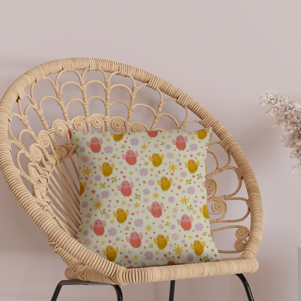 Cute Birds and Floral Pastel Spring Pattern Illustration Decorative pillow cover