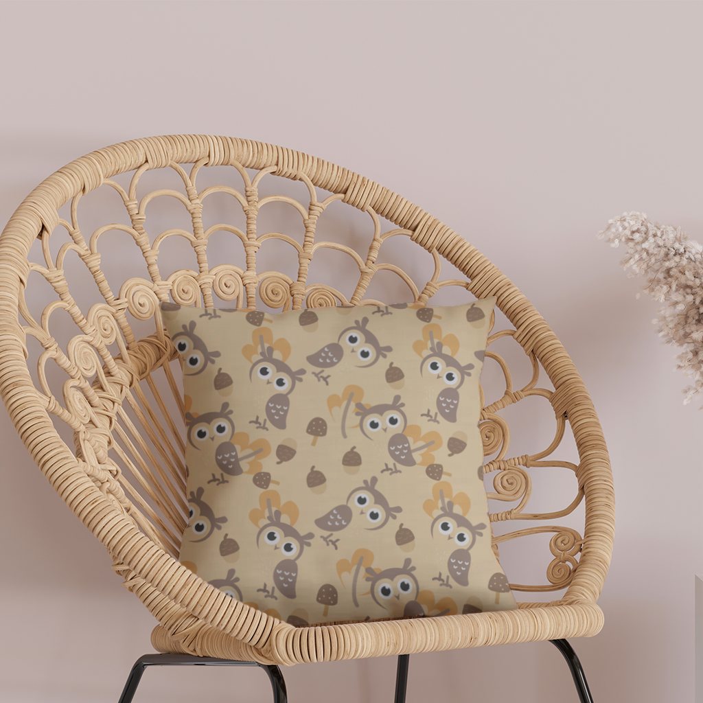 Cute Owl and Acorn Autumn Seamless Pattern Decorative pillow cover