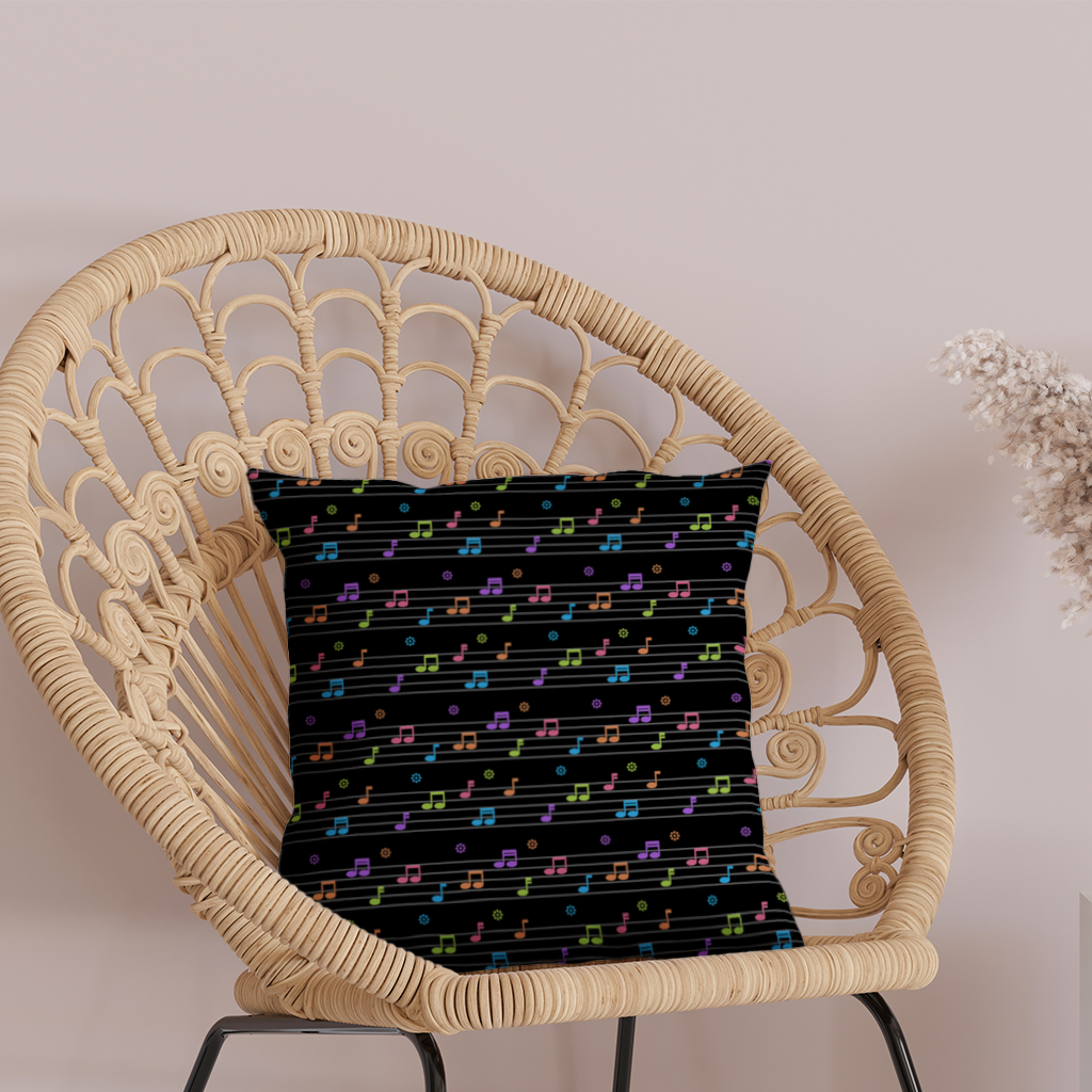 Vibrant Neon Music Notes and Rhythm Seamless Pattern Decorative pillow cover