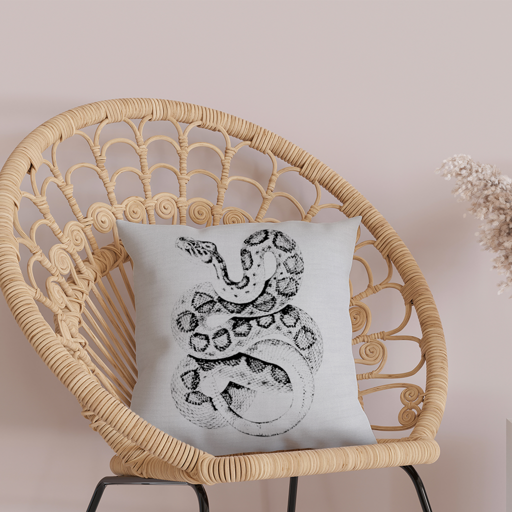 Detailed Vintage Rattlesnake Illustration Decorative pillow cover