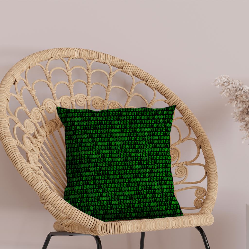 Matrix Stili Dijital İkili Kod Arka Planı Dekoratif Kırlent Kılıfı
