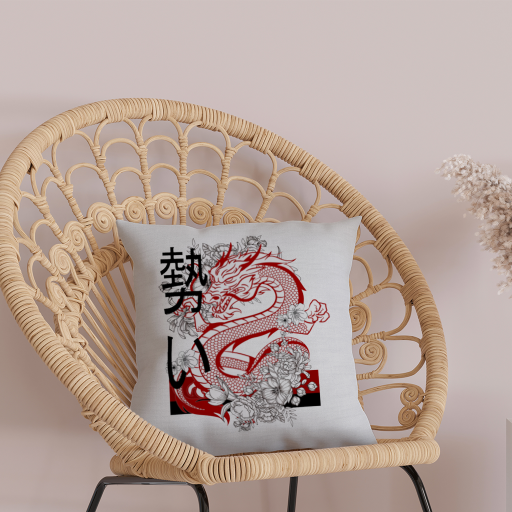 Japanese Dragon with Floral Design Decorative pillow cover