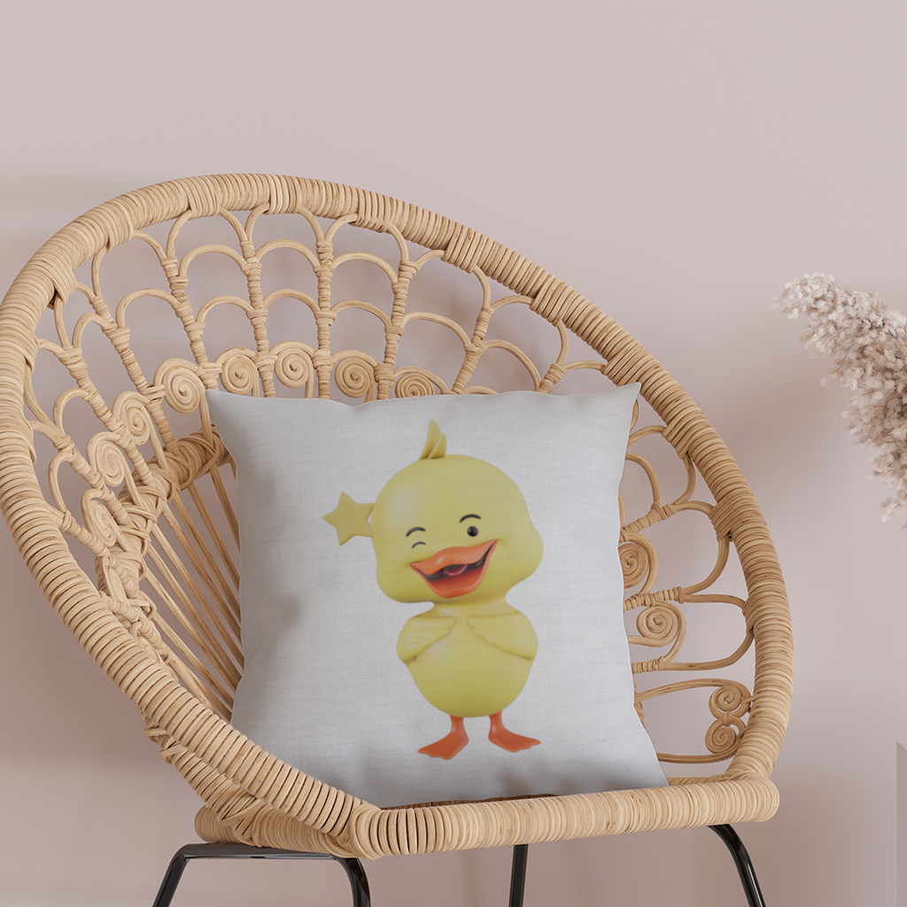 Cheerful Winking Yellow Duck with Star Decorative pillow cover