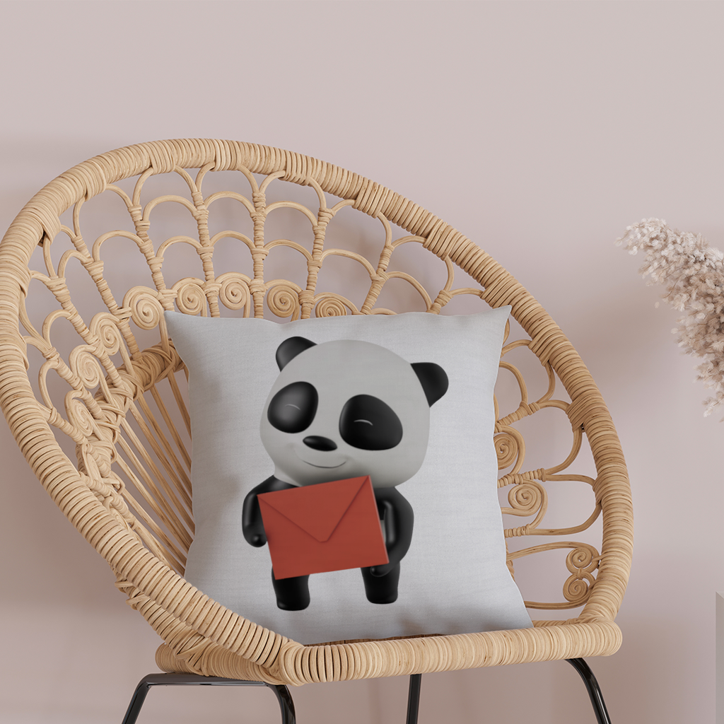 Kırmızı Zarflı Mutlu Panda Karakteri Dekoratif Kırlent Kılıfı