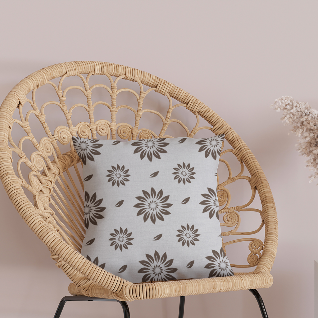 Minimalist Modern Kahverengi Çiçek Deseni Dekoratif Kırlent Kılıfı